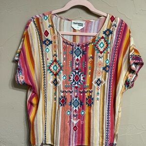 Savanna Jane Colorful Embroidered Short Sleeve Top